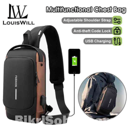 USB Charging Men Multifuntional Pu Chest Bag